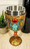 Ebros Ancient Egyptian Wine Goblet In Golden Hieroglyphic Design With Gods Of Egypt Face 6oz 7"Tall (Winged Scarab)